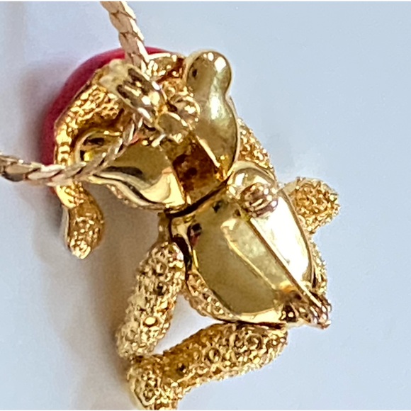 movable brooch pendant gold tone enamel rheistones Bear Santa Christmas pin VTG - Picture 5 of 8